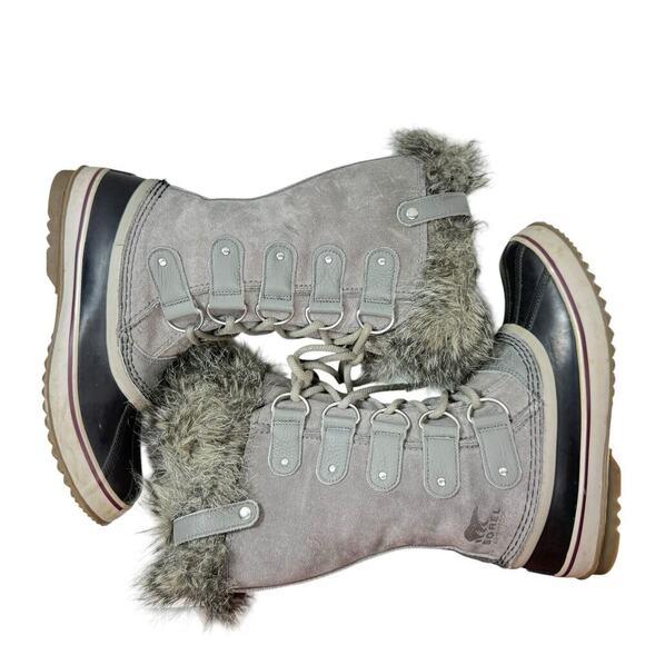 Sorel Joan of Arc Boots Gray Leather Warm Snow Winter Waterproof Women’s Size 9 - Picture 7 of 12